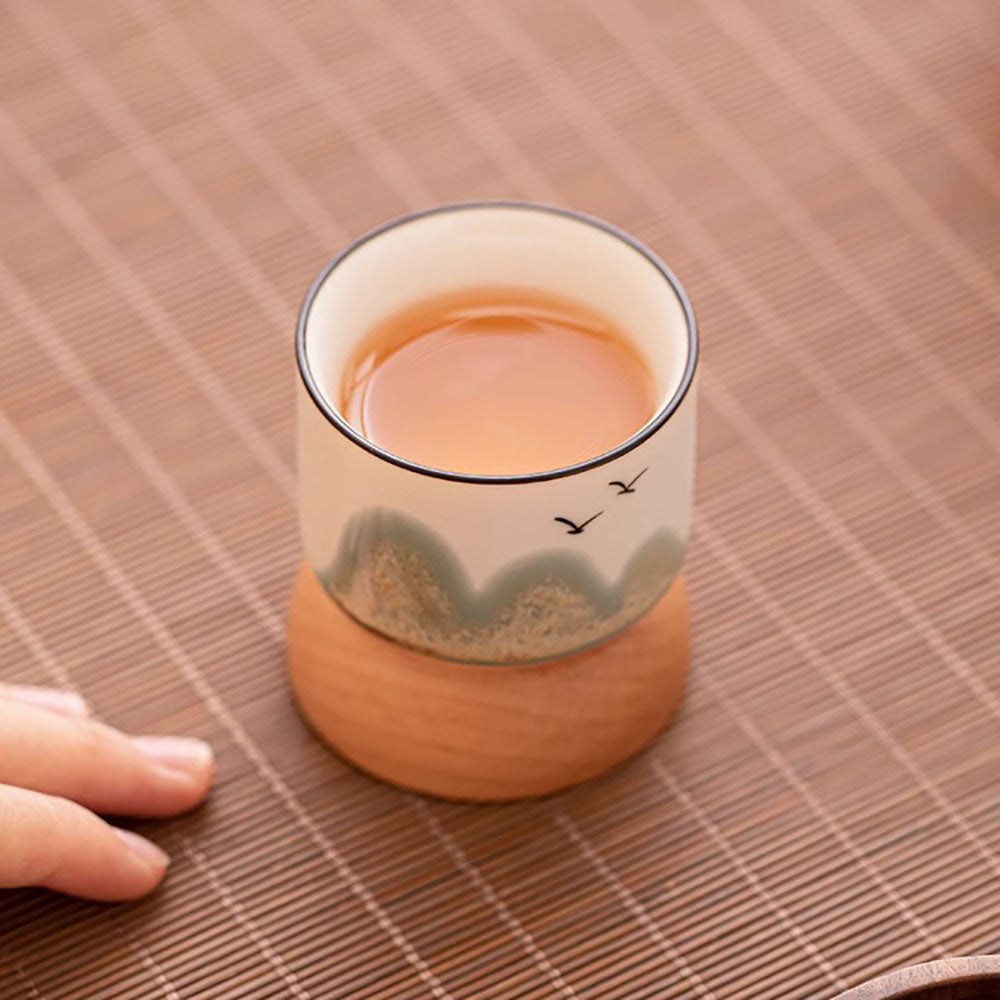 Distant Mountains Gongfu Tea Cup Set With Wooden Base