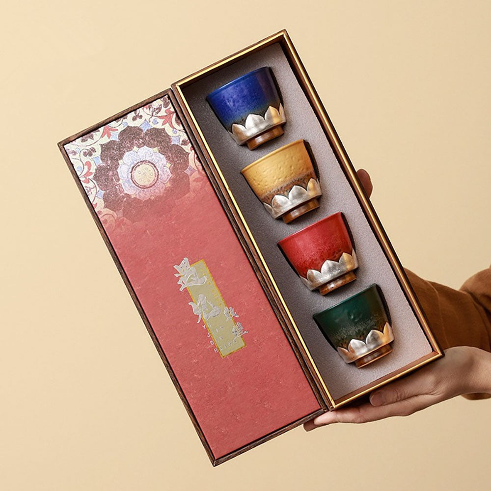 Dunhuang Lotus Four Seasons Gongfu Tea Cup Set