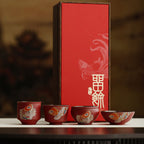 Red Ceramic Koi Gongfu Tea Cup Set
