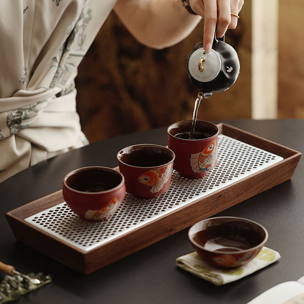 Red Ceramic Koi Gongfu Tea Cup Set