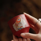 Red Ceramic Koi Gongfu Tea Cup Set