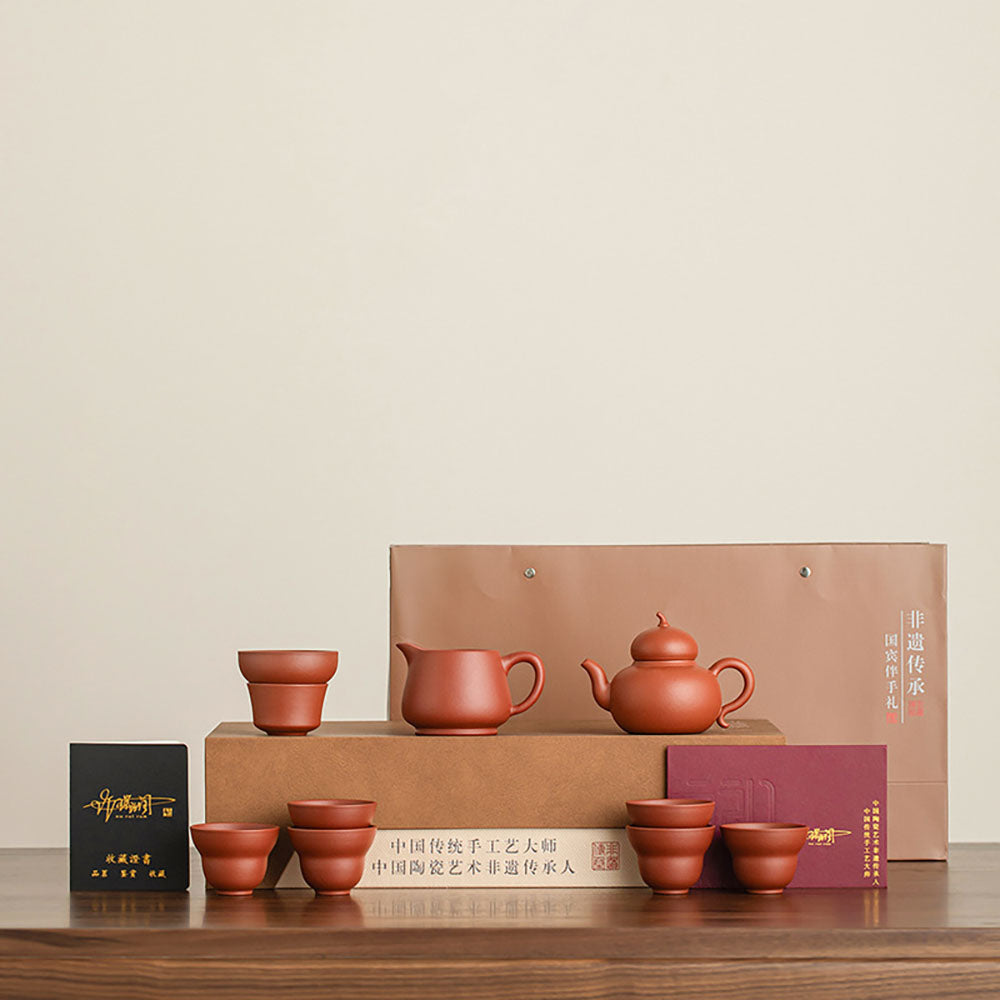 Yixing Zhu Ni Clay Gourd Tea Set