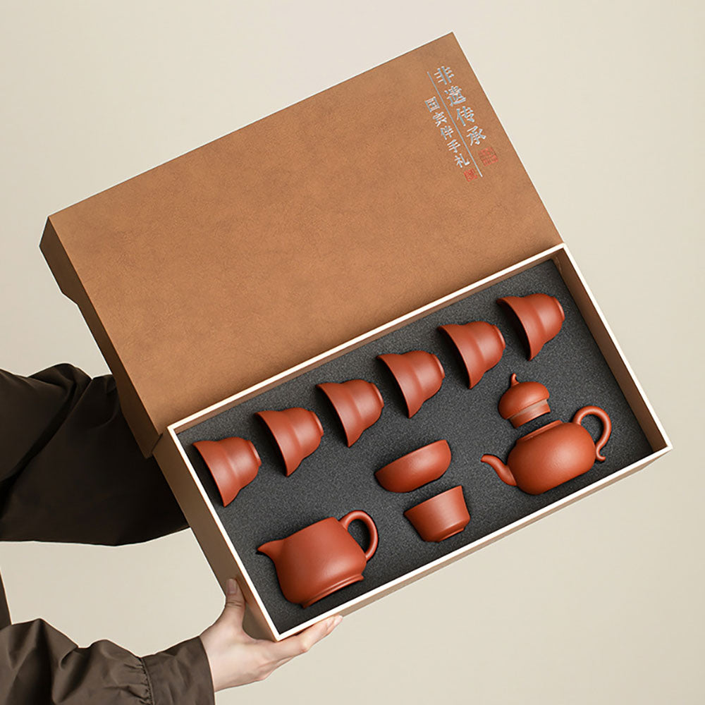 Yixing Zhu Ni Clay Gourd Tea Set