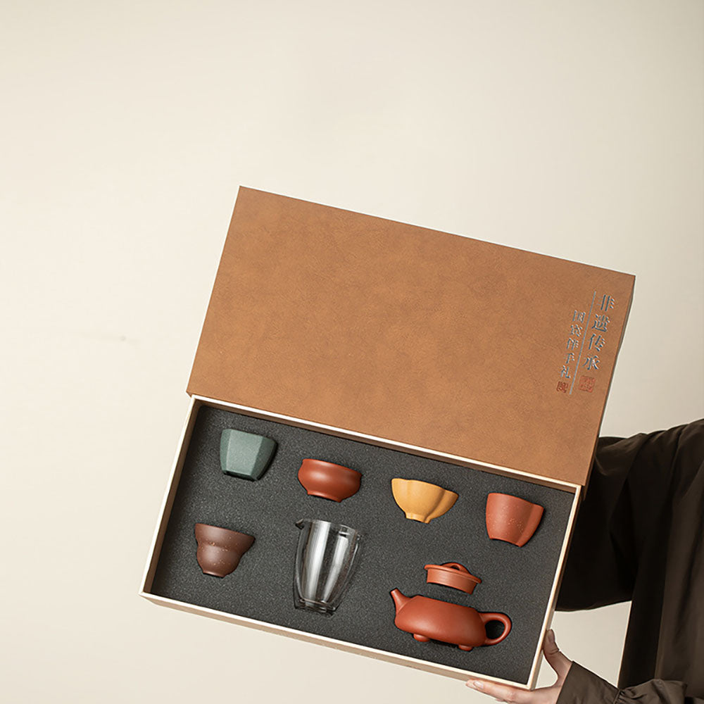 Yixing Purple Clay Five Blessings Tea Set
