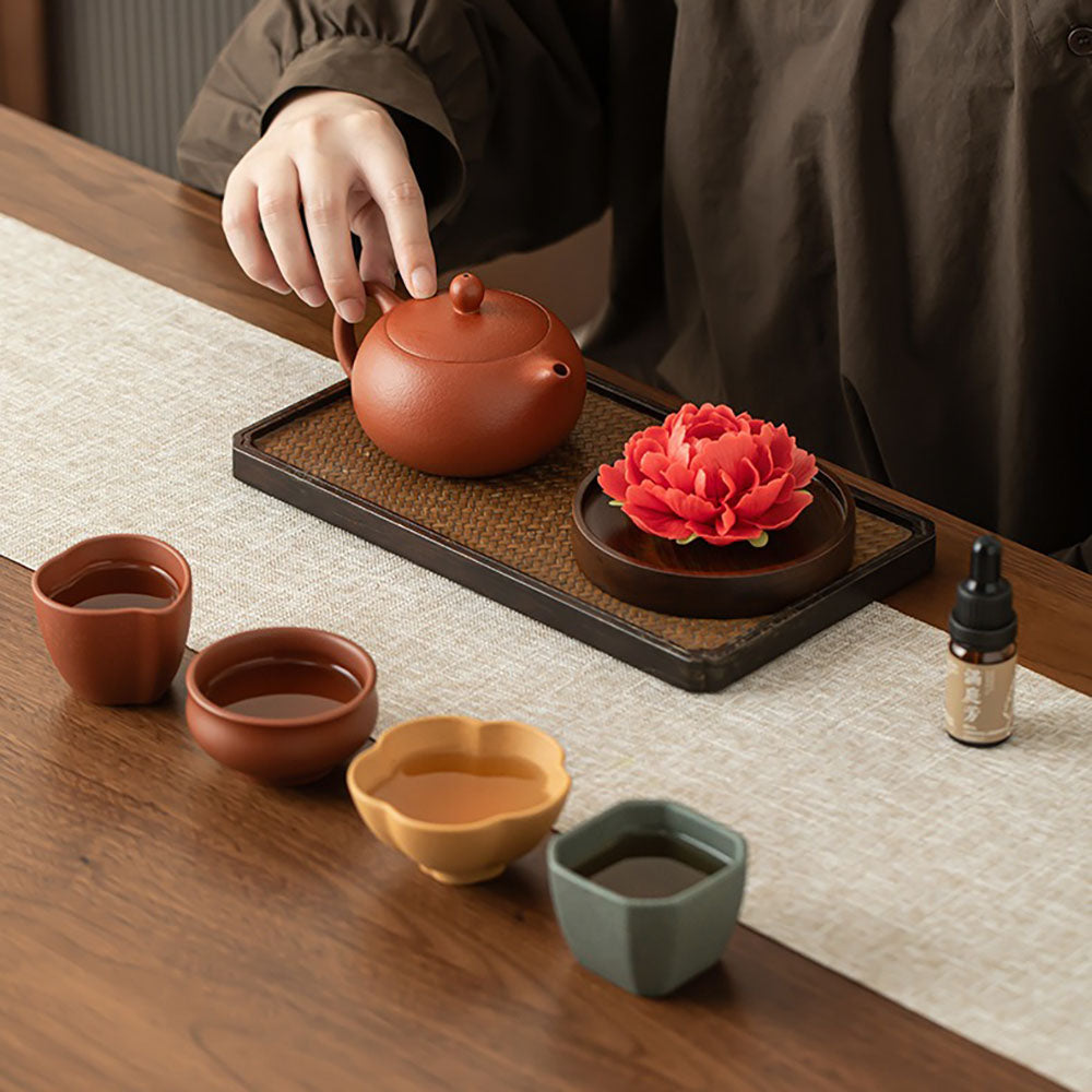 Yixing Purple Clay Tea Set With Peony Incense Holder