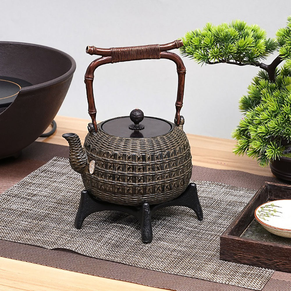 Japanese Bamboo Weaving Cast Iron Teapot