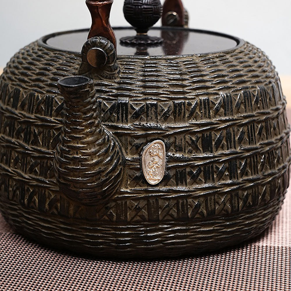 Japanese Bamboo Weaving Cast Iron Teapot