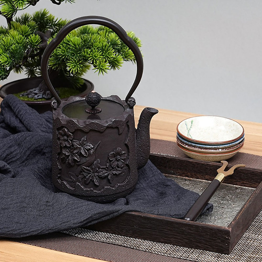Japanese Magpie And Blossom Cast Iron Teapot