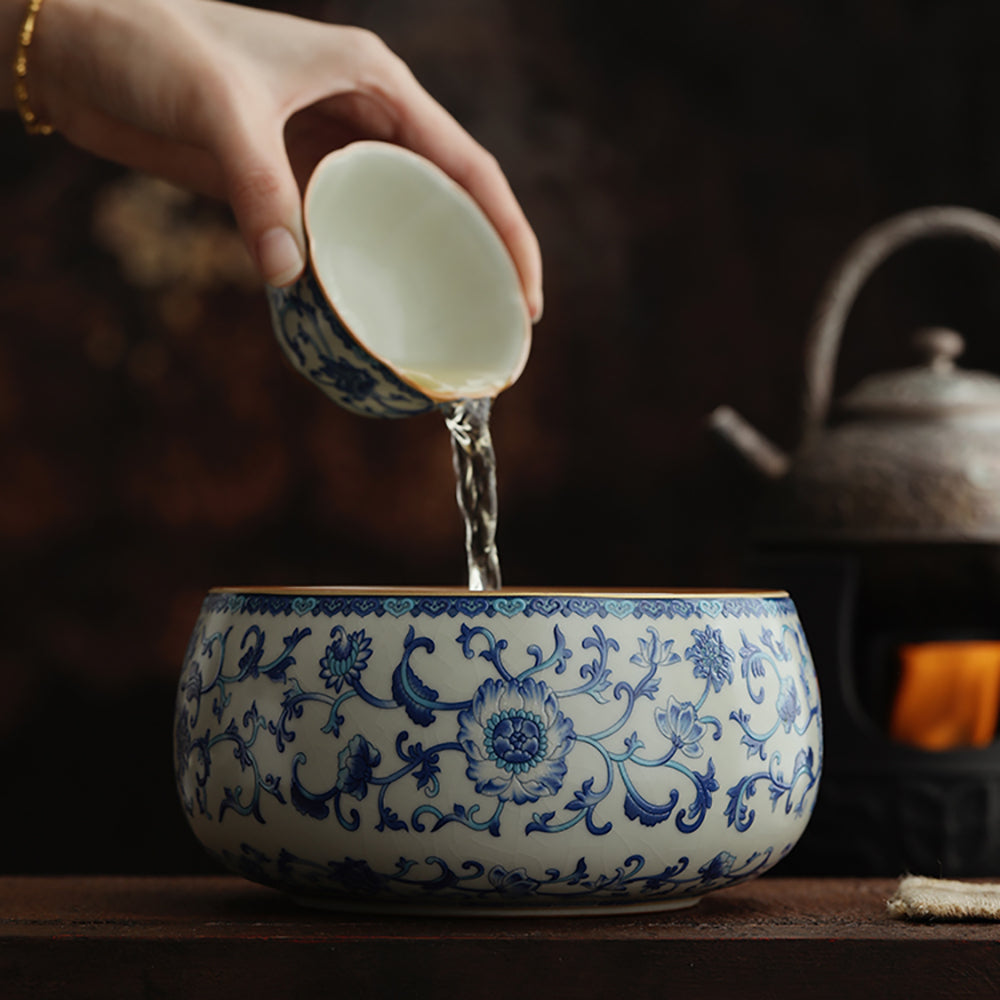 Blue And White Ruyao Twig Flowers Tea Washer