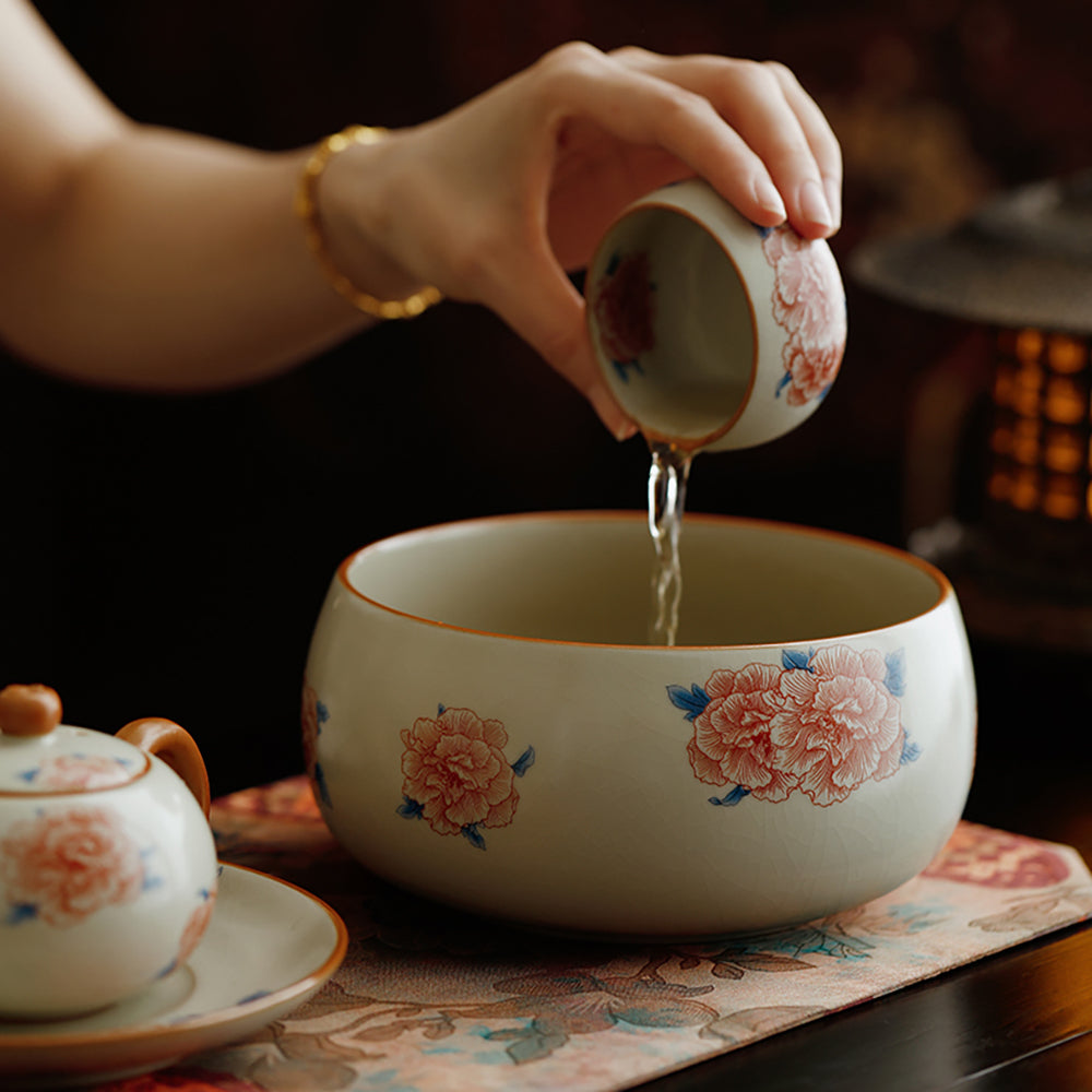 Hibiscus Flower Ruyao Porcelain Tea Washer
