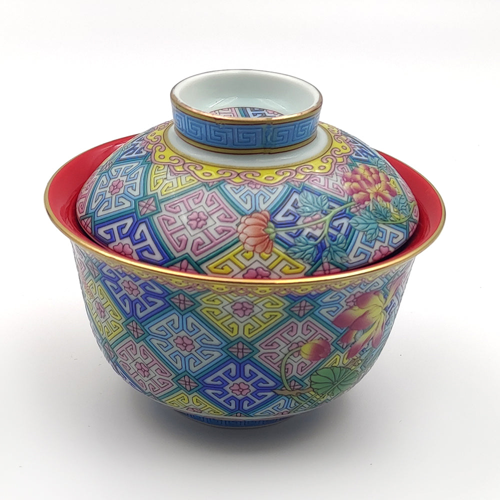 Polychrome Peony Porcelain Enamel Gaiwan