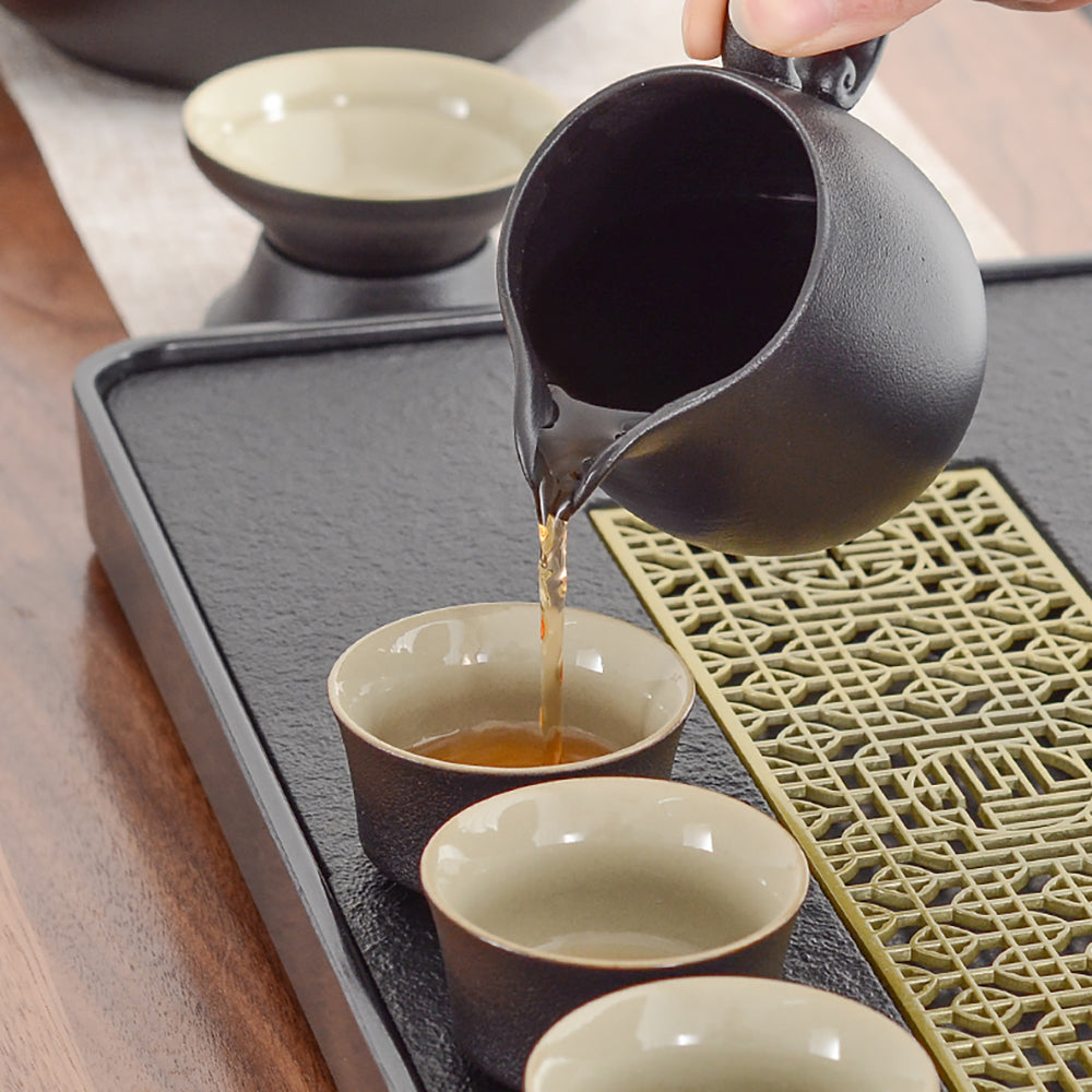 黑陶侧把茶壶套装