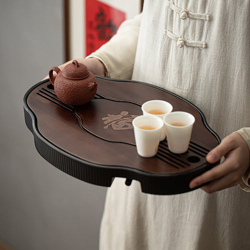 中式核桃木竹制功夫茶盘