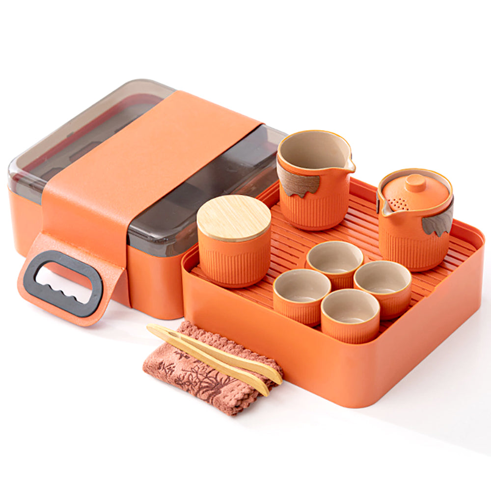 Orange Stoneware Portable Gong Fu Tea Set