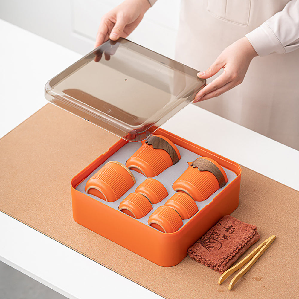 Orange Stoneware Portable Gong Fu Tea Set