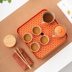 Orange Stoneware Portable Gong Fu Tea Set