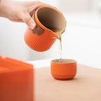 Orange Stoneware Portable Gong Fu Tea Set