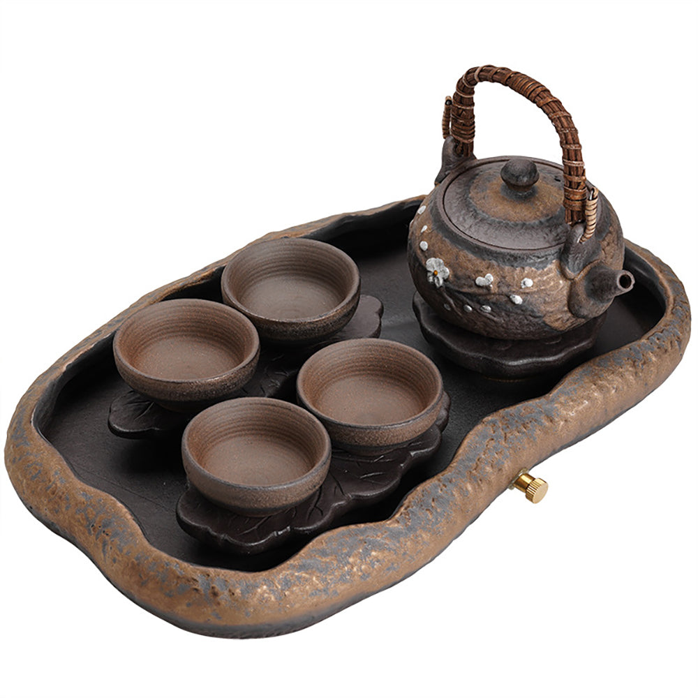 Stone Pottery Lotus Lake Shape Chinese Tea Set