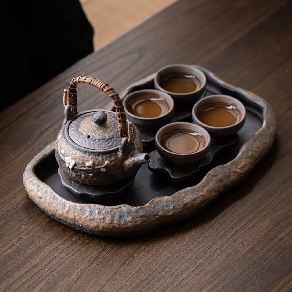 Stone Pottery Lotus Lake Shape Chinese Tea Set