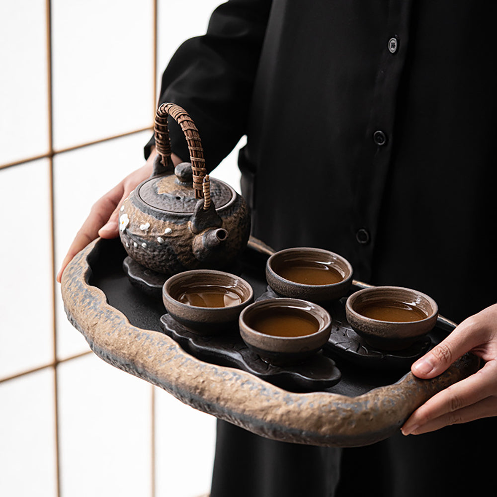 Stone Pottery Lotus Lake Shape Chinese Tea Set