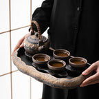 Stone Pottery Lotus Lake Shape Chinese Tea Set
