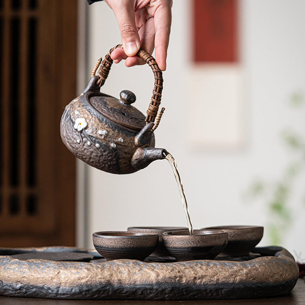 Stone Pottery Lotus Lake Shape Chinese Tea Set