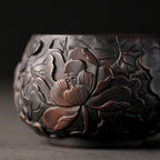 Black Pottery Relief Lotus Kung Fu Tea Cup