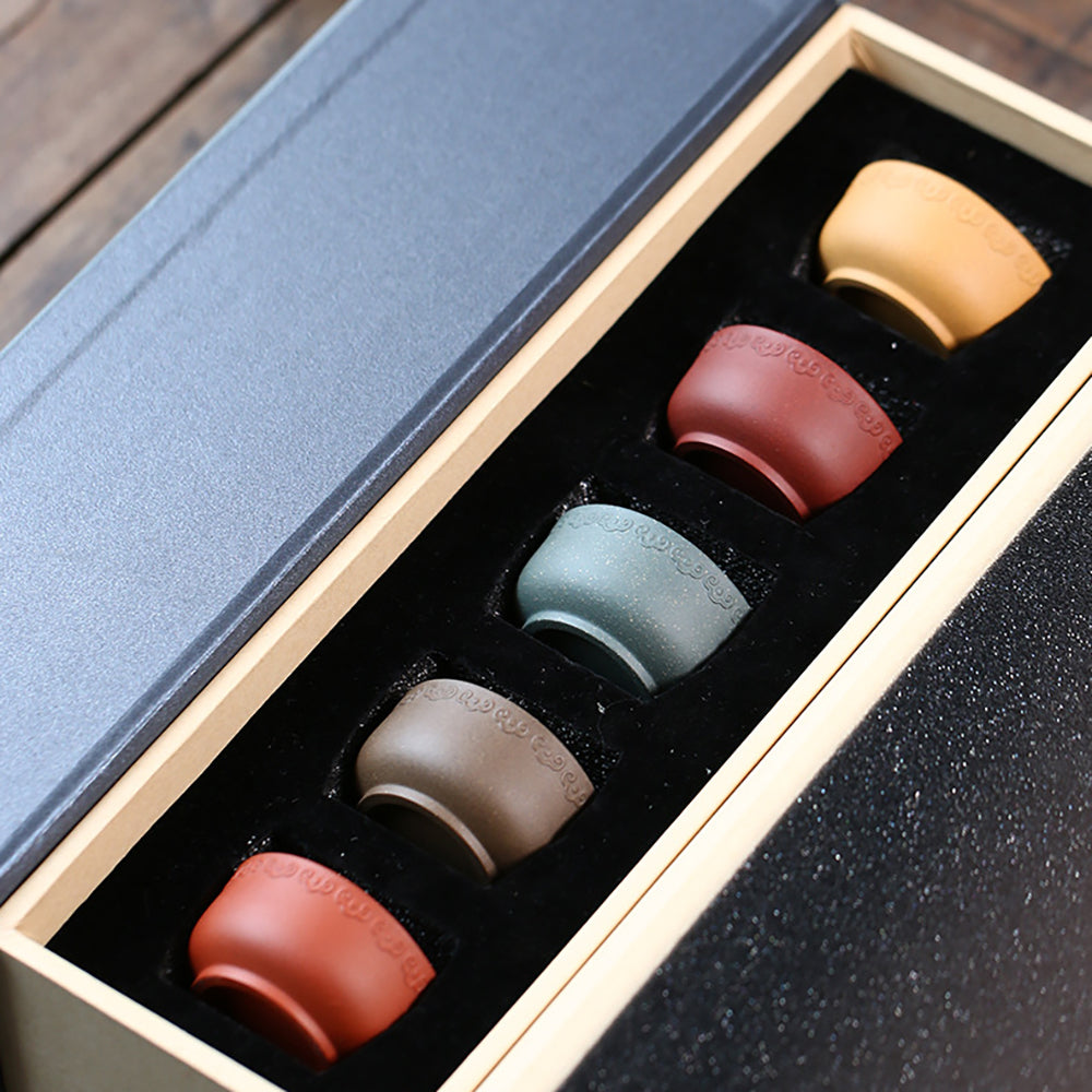 Five Color Purple Clay Auspicious Cloud Gongfu Tea Cup (Set of 5)