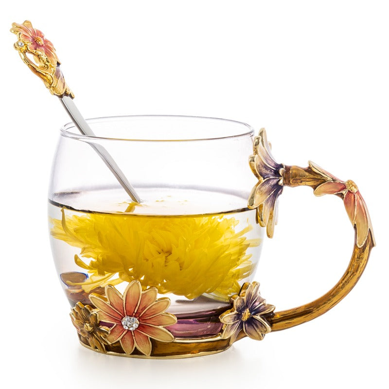 彩绘珐琅花朵玻璃茶杯