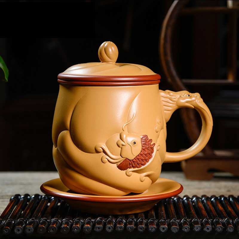 Yixing Purple Yellow Clay Fish & Dragon Tea Cup