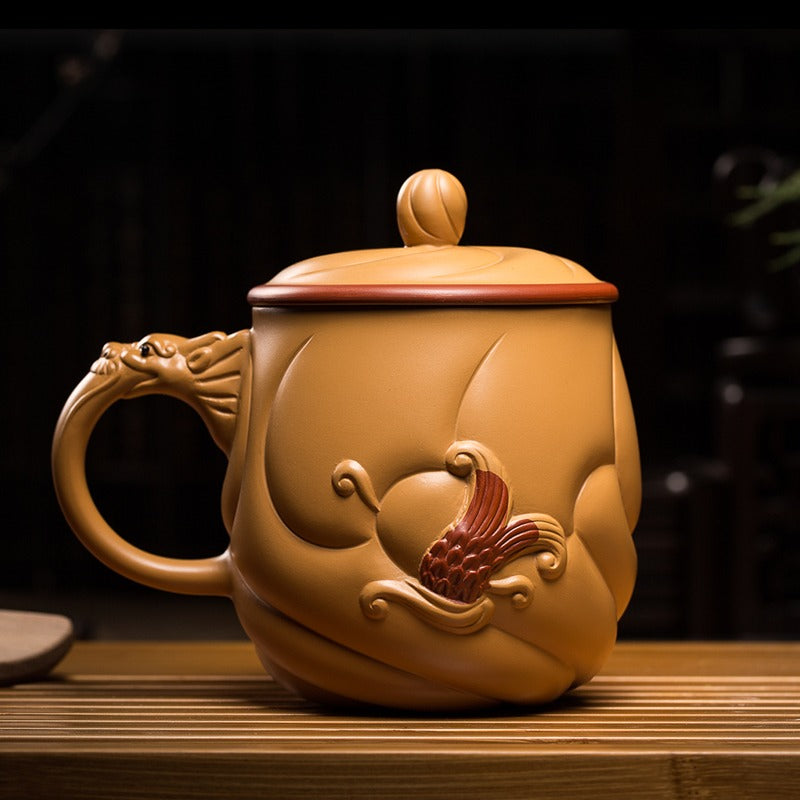Yixing Purple Yellow Clay Fish & Dragon Tea Cup