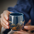 Japanese Blue Landscape Tea Set With Tray
