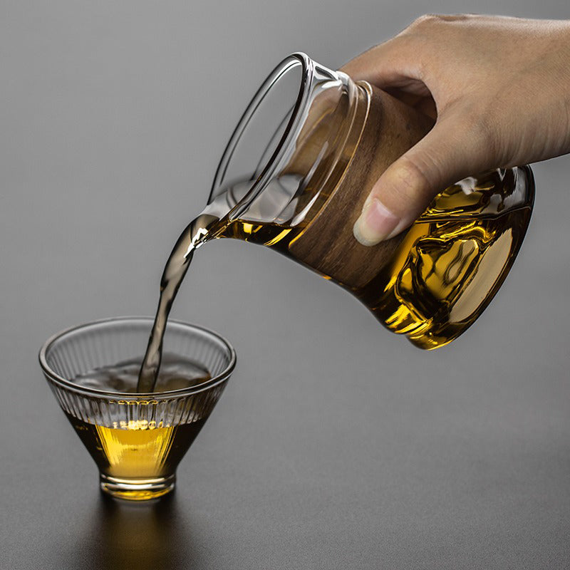 Stripes Glass Fair Cup With Bamboo Handle