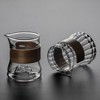 Stripes Glass Fair Cup With Bamboo Handle