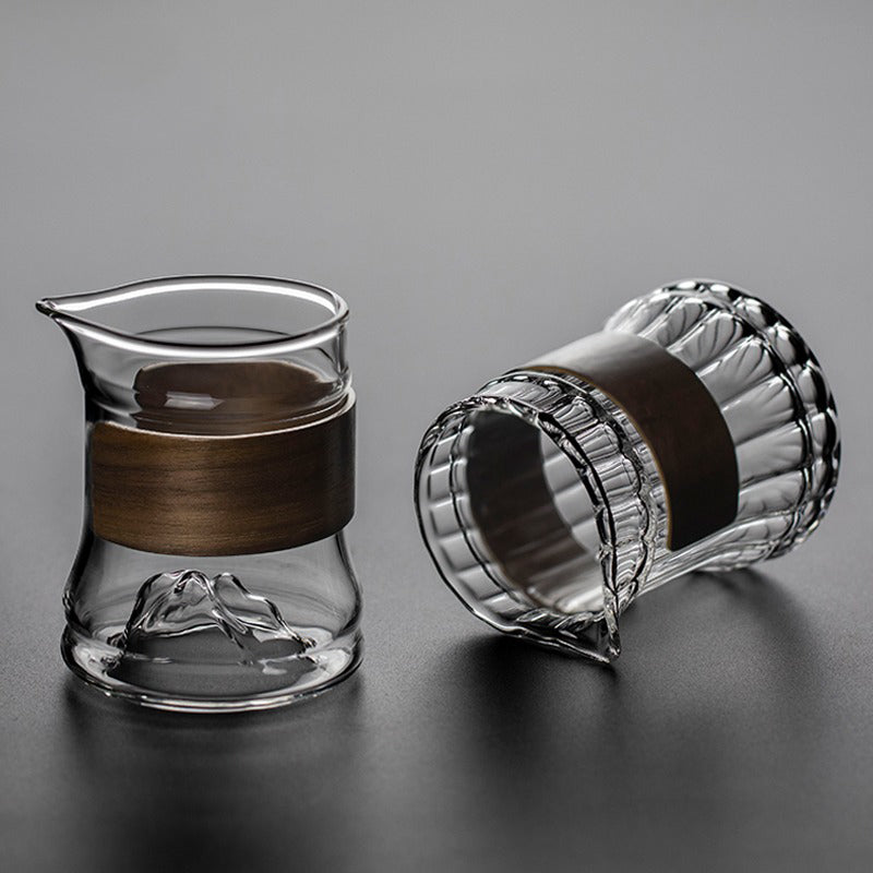 Stripes Glass Fair Cup With Bamboo Handle