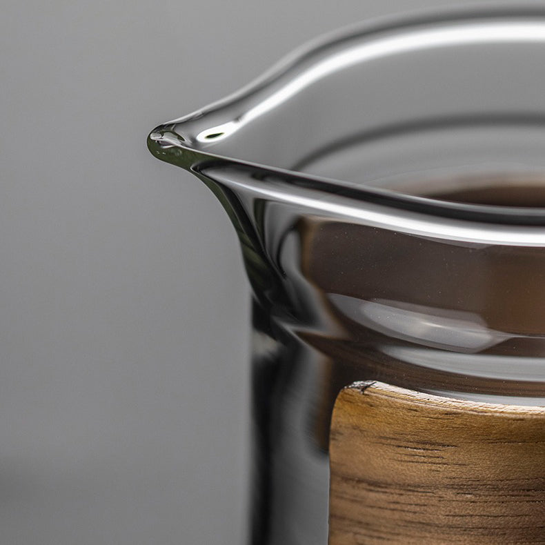 Stripes Glass Fair Cup With Bamboo Handle