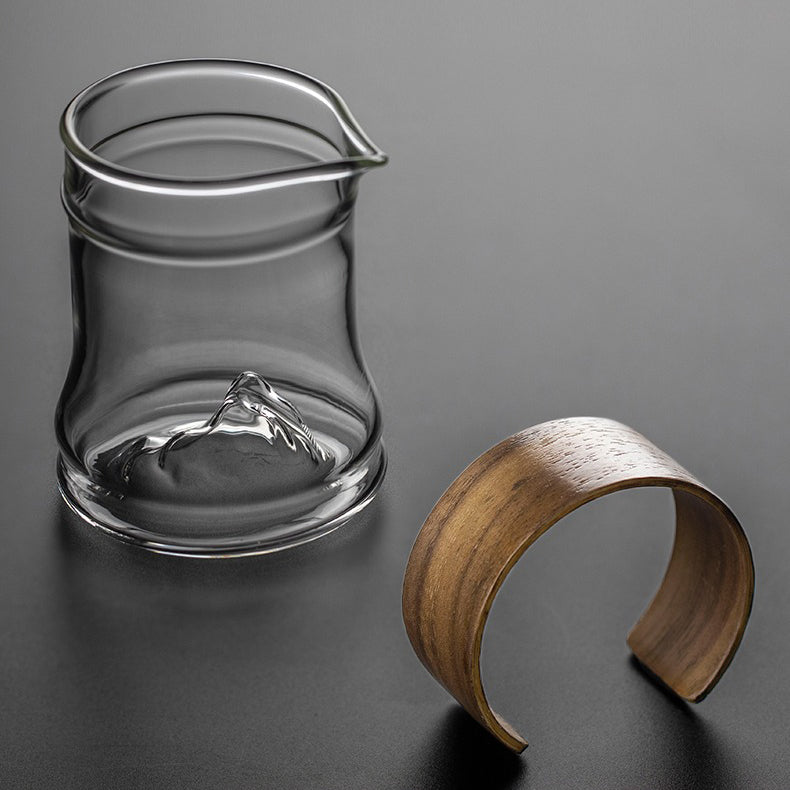 Stripes Glass Fair Cup With Bamboo Handle