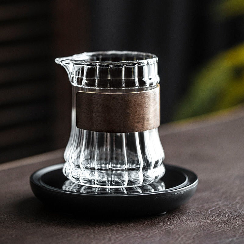 Stripes Glass Fair Cup With Bamboo Handle