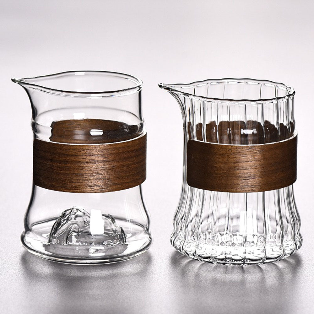 Stripes Glass Fair Cup With Bamboo Handle