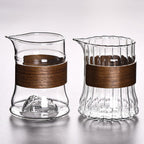 Stripes Glass Fair Cup With Bamboo Handle