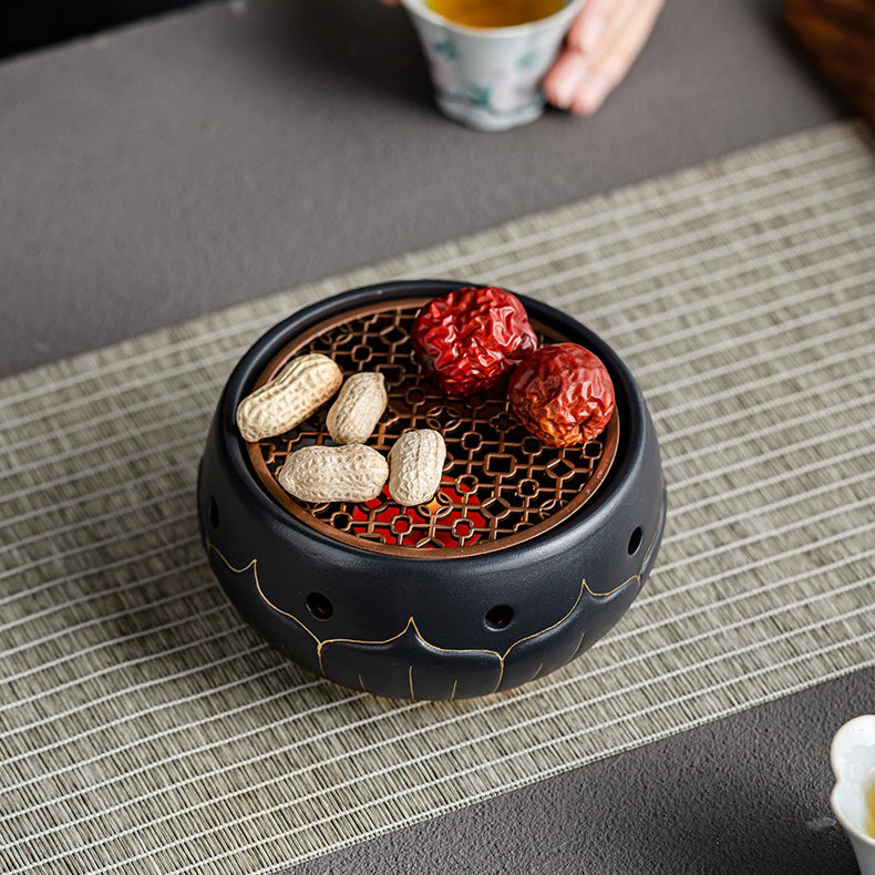 Black Ceramic Lotus Teapot Warmer