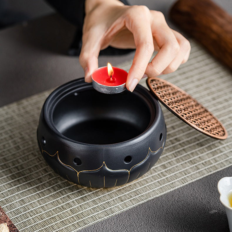 Black Ceramic Lotus Teapot Warmer
