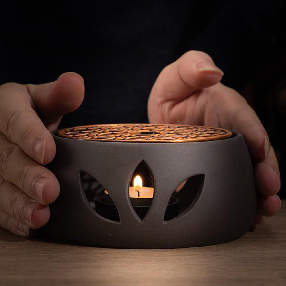 Clay Teapot Warmer With Copper Plate