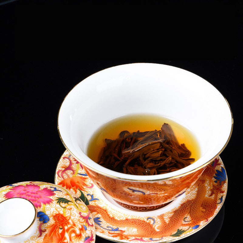 Enamel Porcelain Dragon Phoenix Gaiwan