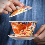 Enamel Porcelain Dragon Phoenix Gaiwan