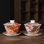 Enamel Porcelain Dragon Phoenix Gaiwan