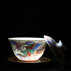 Enamel Porcelain Dragon Phoenix Gaiwan