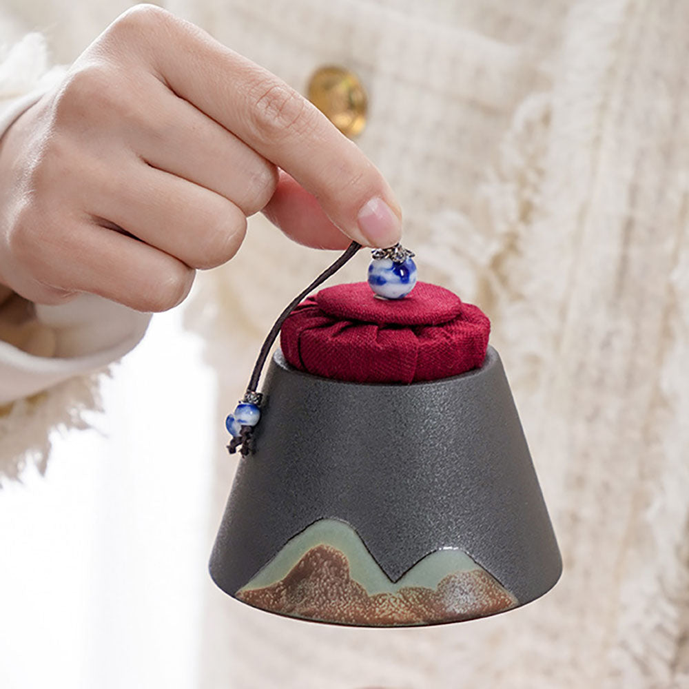 Japanese Mountain Ceramic Tea Caddy