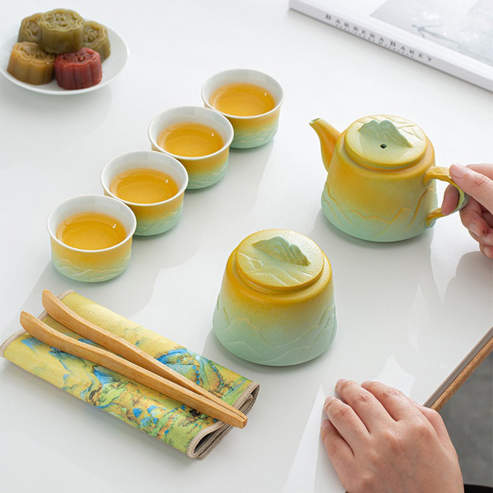 Mountain and River White Clay Modern Tea Set
