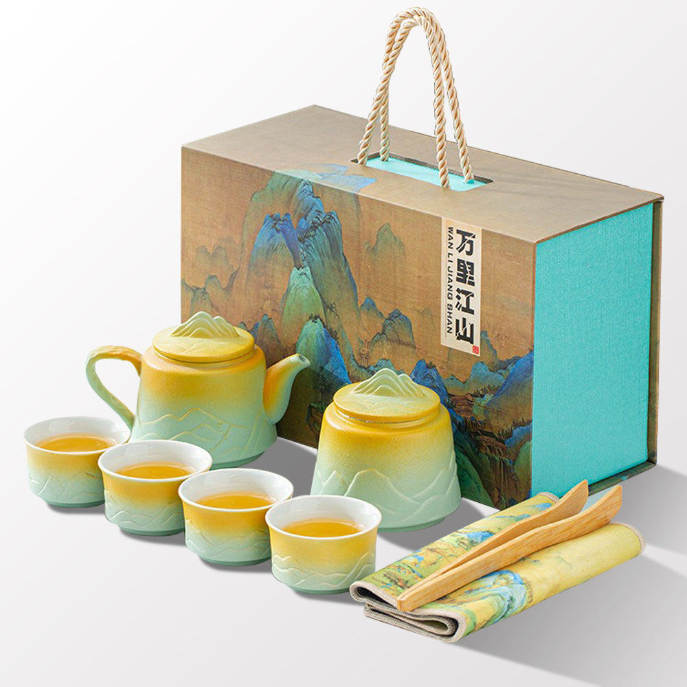Mountain and River White Clay Modern Tea Set